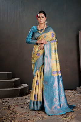 ROOP LAVANYA Woven Kanjivaram Jacquard, Art Silk Saree(Yellow)