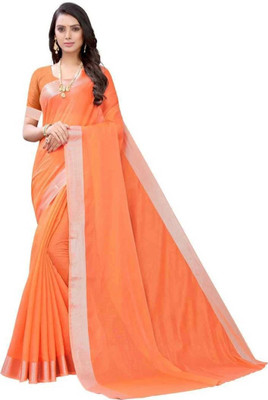 ROFOLO Self Design Chanderi Cotton Silk Saree(Orange)
