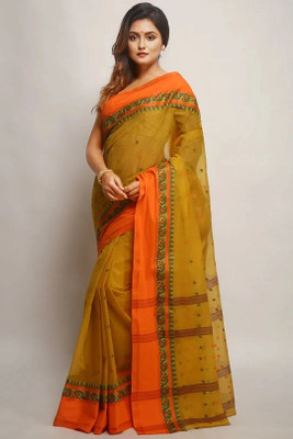 Sutayan Woven Tant Pure Cotton Saree(Mustard)