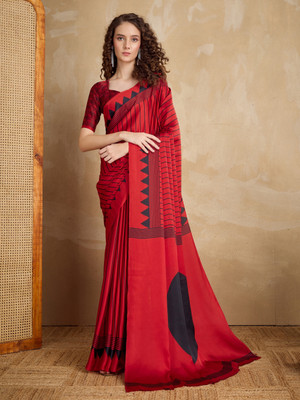 sareya veela Printed, Geometric Print Bollywood Satin Saree(Red)