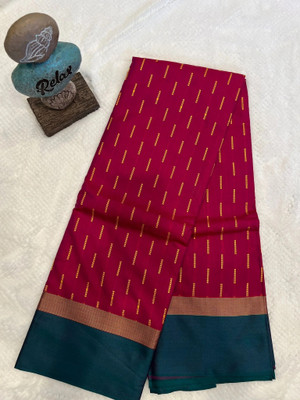 Fevinaa Checkered Kanjivaram Cotton Silk Saree(Red)