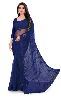 SPAREN CREATION Self Design Bollywood Net Saree(Blue)