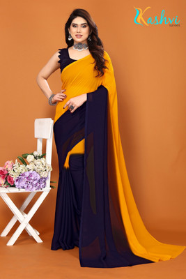 kashvi sarees Ombre Bollywood Georgette Saree(Yellow, Blue)