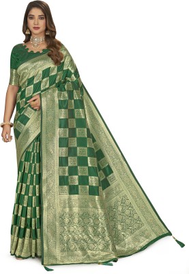 Om Creation Self Design Bollywood Jacquard, Pure Silk Saree(Dark Green)