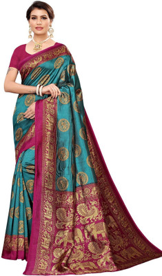 HouseOfCommon Digital Print Bollywood Art Silk Saree(Pink, Blue)