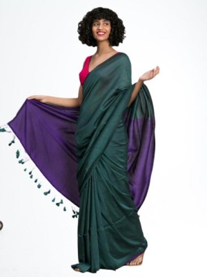 Sulekha Handloom Solid/Plain Handloom Cotton Blend Saree(Green)