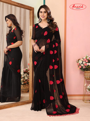 Anand Sarees Self Design Bollywood Chiffon, Georgette Saree(Black, Red)