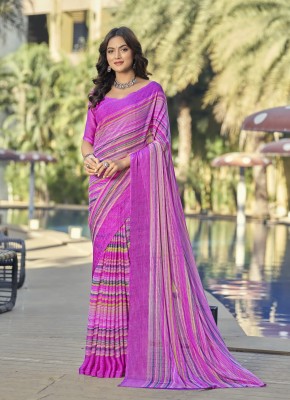 Durga Emporio Geometric Print Maheshwari Chiffon Saree(Pink)