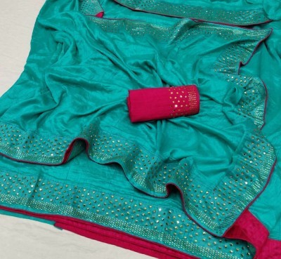 HB VENTURE Embroidered Bollywood Silk Blend Saree(Green, Red)