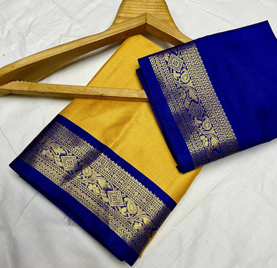 Fashion Club Collection Woven Bollywood Cotton Silk Saree(Yellow, Blue)