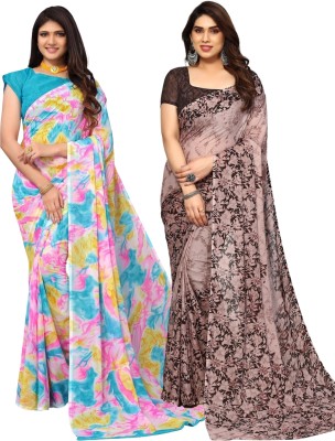 M.S.RETAIL Floral Print Daily Wear Georgette Saree(Pack of 2, Multicolor)