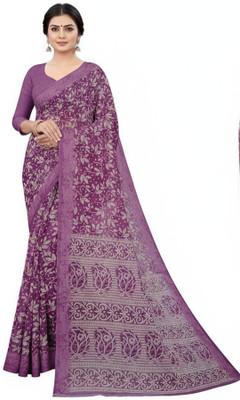 RaSoTrend Printed Daily Wear Cotton Jute Saree(Purple, Beige)