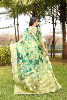 Aarunika MNT Solid/Plain Bollywood Organza Saree(Light Green)