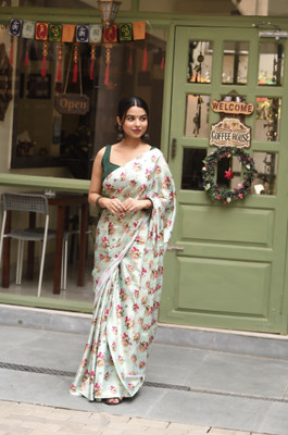Veechis Printed Bollywood Satin Saree(Multicolor)