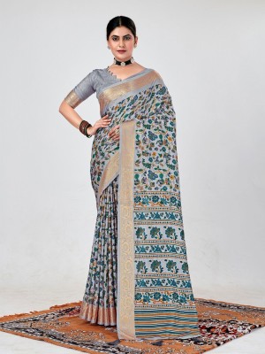 ANOUK Floral Print Chinnalapattu Silk Blend Saree(Grey)