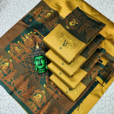 SICHYAH Woven Banarasi Silk Blend Saree(Yellow, Green)