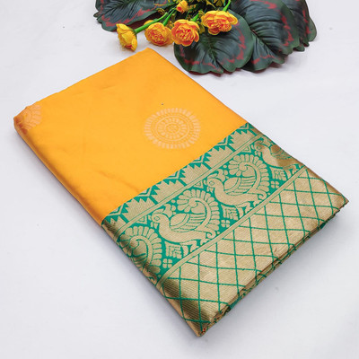 GATISHVAM TEXTILE Self Design Banarasi Art Silk Saree(Yellow)