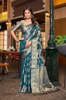 Divastri Solid/Plain Handloom Nylon Saree(Light Blue)