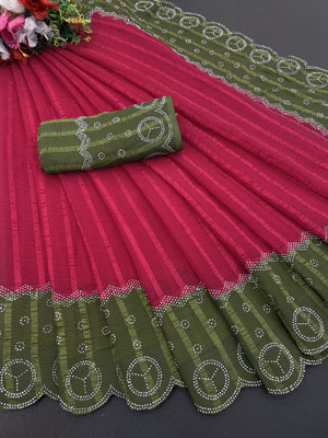 KHRITI FAB Embellished Bollywood Georgette Saree(Light Green, Pink)