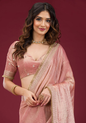 MudhurHandWork Embroidered, Embellished Bollywood Silk Blend Saree(Orange)