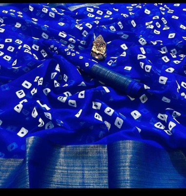 Suali Printed Bandhani Art Silk Saree(Blue)