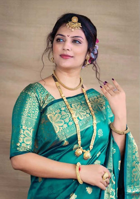 Om Creation Self Design Banarasi Pure Silk Saree(Light Blue)