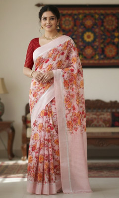 Satvachan Digital Print Ilkal Cotton Blend Saree(Pink, Yellow, Light Green, Light Blue)