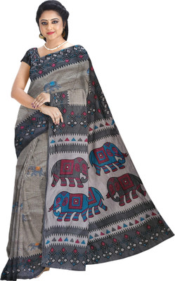 DORI DHAGA Printed Daily Wear Pure Cotton Saree(Grey)