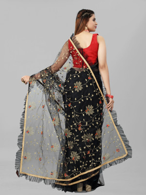 Yashakti Designer Embroidered Bollywood Net Saree(Black)