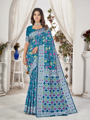 Sariya Woven Banarasi Jacquard, Silk Blend Saree(Light Blue)