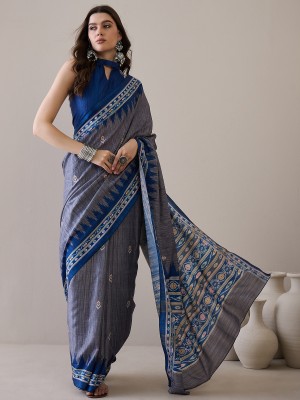 Sareemall Printed Daily Wear Silk Blend Saree(Grey)