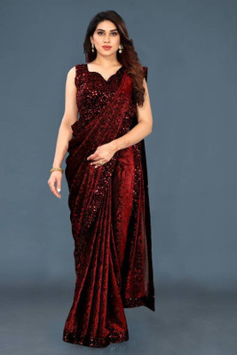 miracletex Embellished Banarasi Lycra Blend Saree(Maroon)