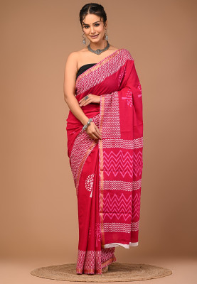 Shreeji Textiles Printed Bollywood Pure Cotton Saree(Pink)