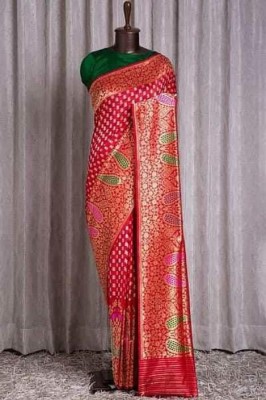 LITIRTHFAB Embellished, Woven Kanjivaram Jacquard, Pure Silk Saree(Red)