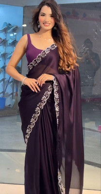 MM VENTURE Embellished Bollywood Satin Saree(Purple)
