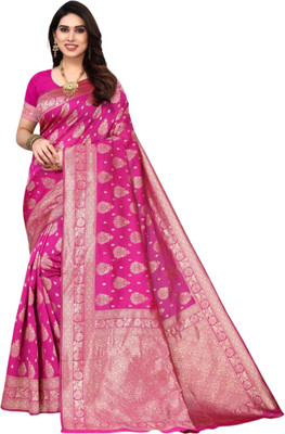 SHOPDROP Woven Kanjivaram Pure Silk Saree(Pink)