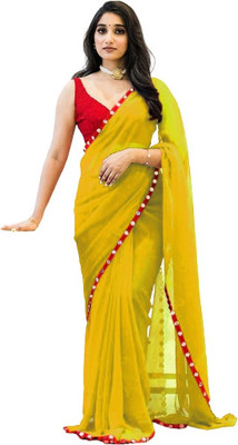 Sareez House Solid/Plain Bollywood Georgette Saree(Yellow)