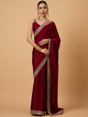 Divastri Embroidered Bollywood Satin Saree(Maroon)