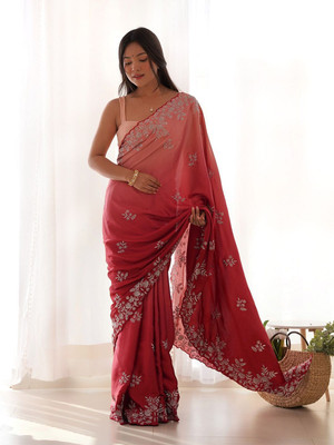 ANOUK Embroidered Chanderi Satin Saree(Maroon)