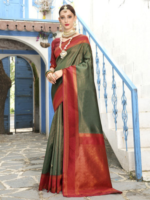 ANOUK Woven Kanjivaram Art Silk Saree(Green)