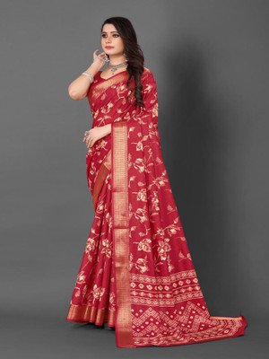 Divastri Printed Bollywood Silk Blend Saree(Red)