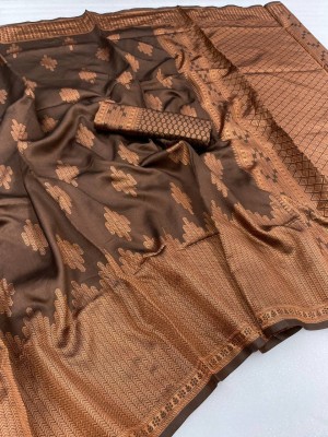 ShivGori Woven Banarasi Silk Blend Saree(Brown)