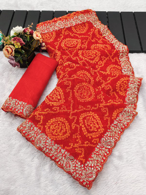 Parmila Fashion Printed Bandhani Georgette Saree(Orange)