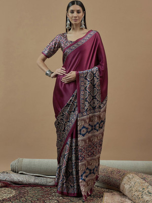 ANOUK Printed Hand Batik Crepe Saree(Multicolor)
