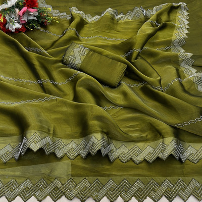 JENNYFEB Embellished Bollywood Art Silk Saree(Light Green)