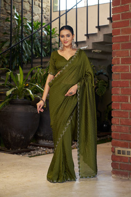 Divastri Embellished Bollywood Silk Blend Saree(Light Green)