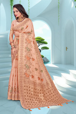 NANDKUMAR TRENDS PVT LTD Woven, Self Design Banarasi Cotton Linen Saree(Pink)