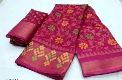 JALWA WORLD Floral Print Daily Wear Cotton Silk Saree(Pink)