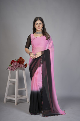 LADY SHOPI Dyed Bollywood Georgette Saree(Pink, Multicolor)