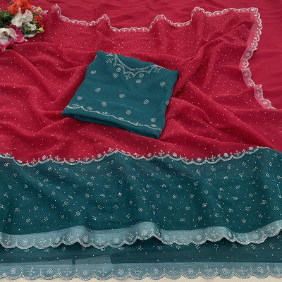 JENNYFEB Embellished Bollywood Organza Saree(Pink)